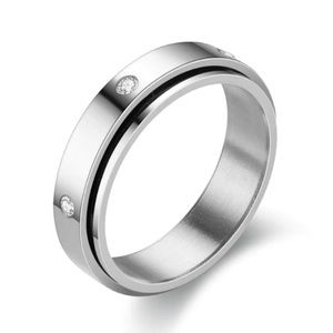 Stainless Steel CZ Spinner Ring Silver Band Fidget Ring Minimalist Crystal Inlay